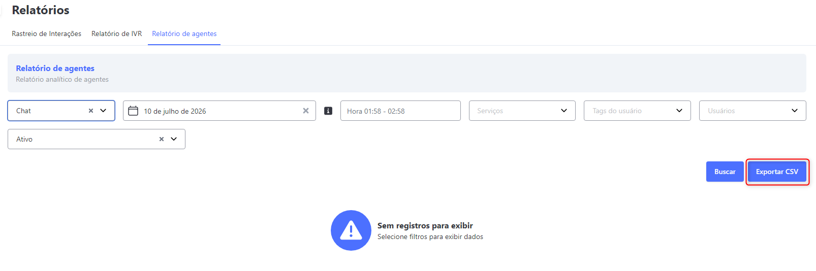 :class=sombracaixa Relatório Agentes Exportar CSV
