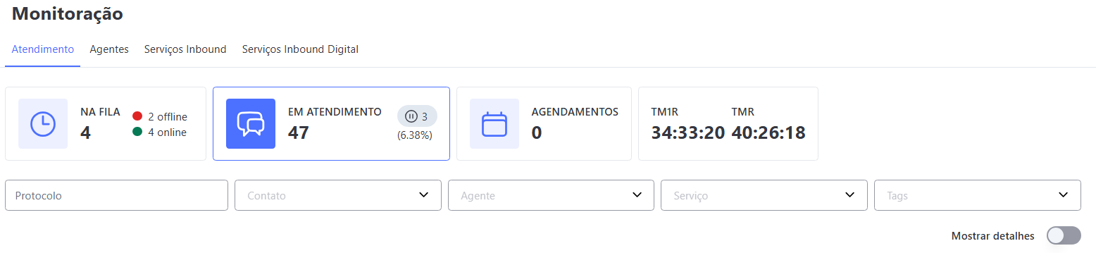 Filtros e tipos de Monitoração