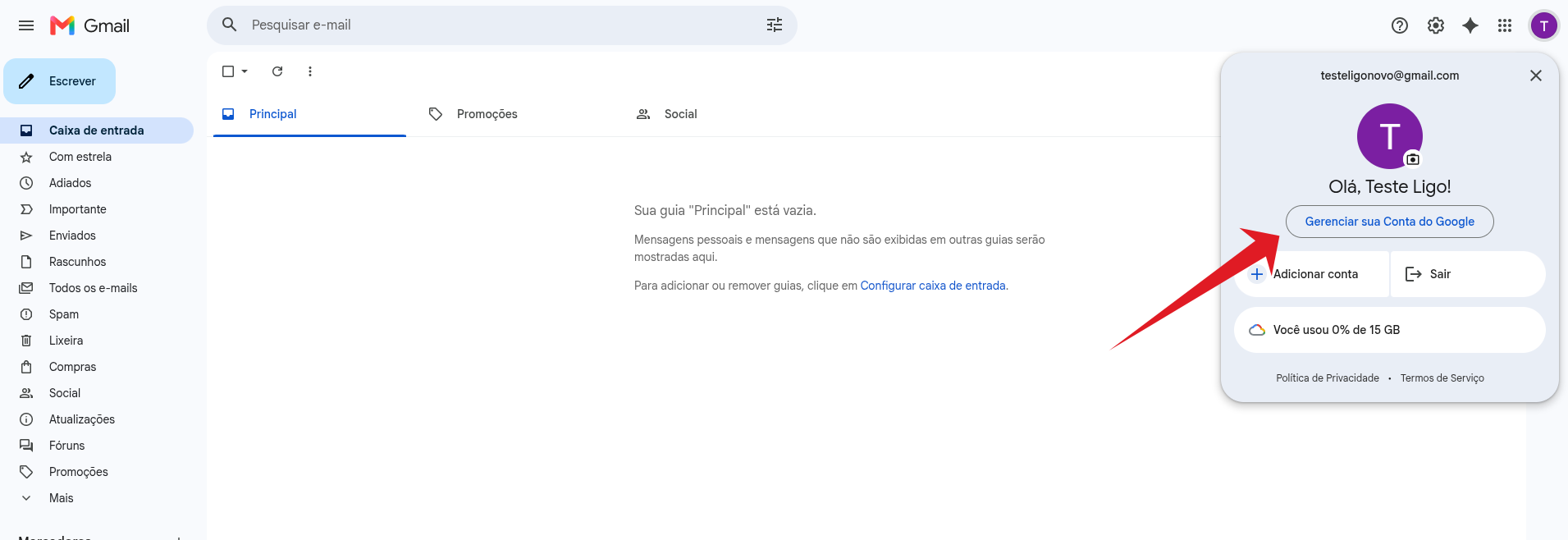 :class=sombracaixa Gerenciar Conta Google