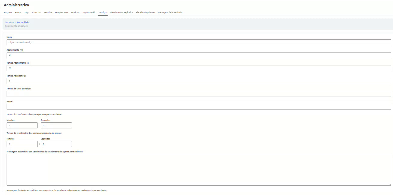 Cadastrando ou Editando Serviços