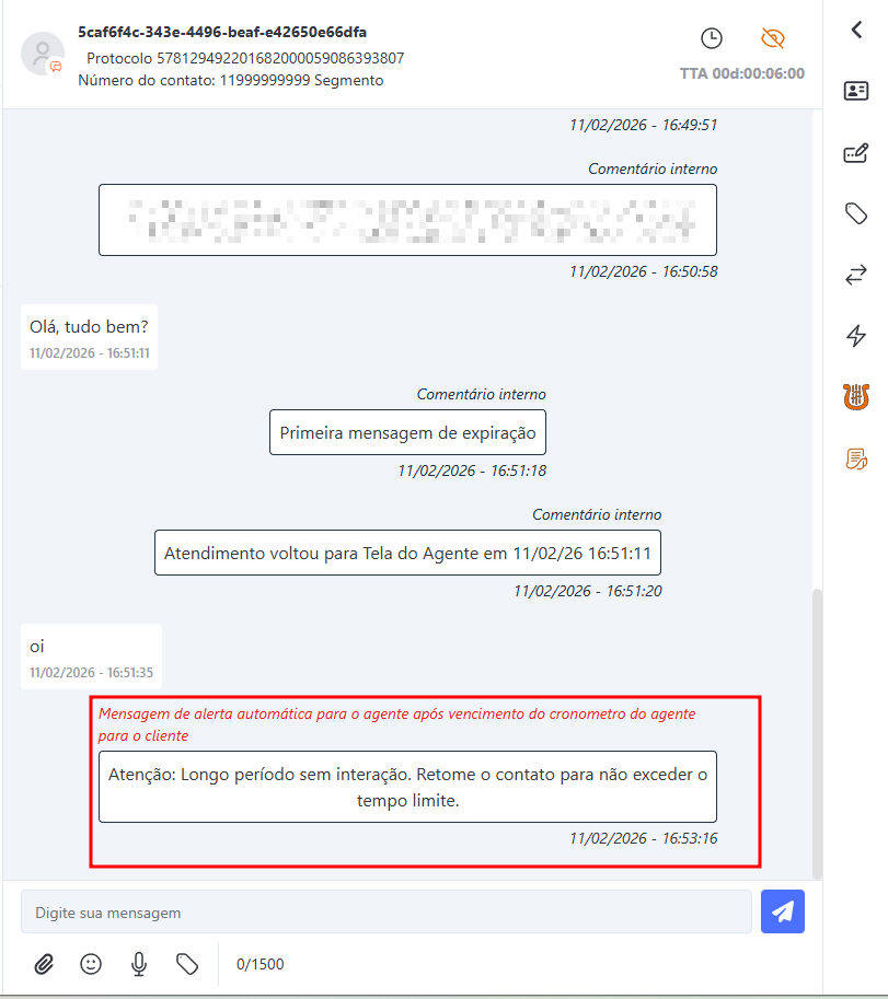 Visualização das mensagens automáticas no chat
