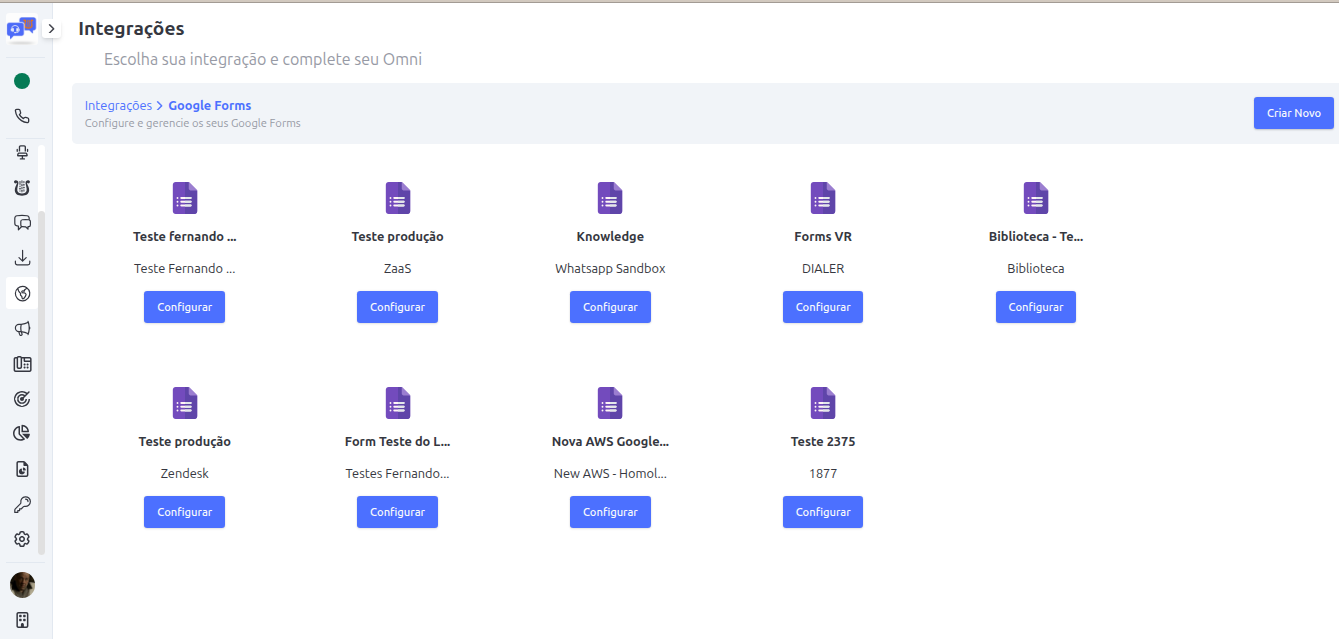 Tela geral de google forms 