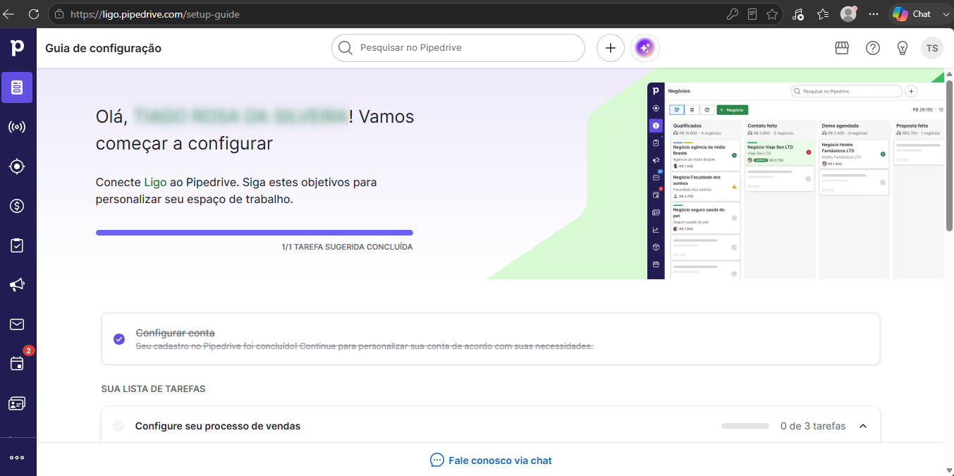 Tela inicial Pipedrive