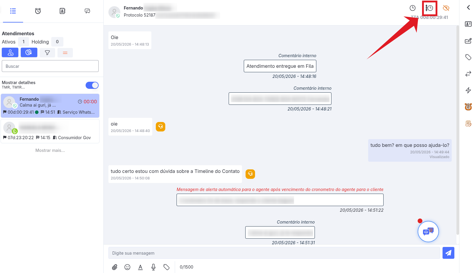 :class=sombracaixa Linha do Tempo do Contato na Tela de Atendimento