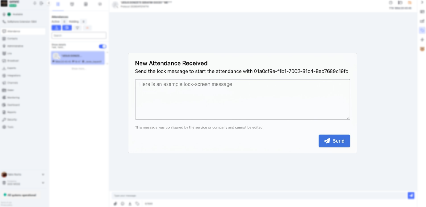 Configuração Mensagem Bloqueio Tela Atendimento Menu Serviços
