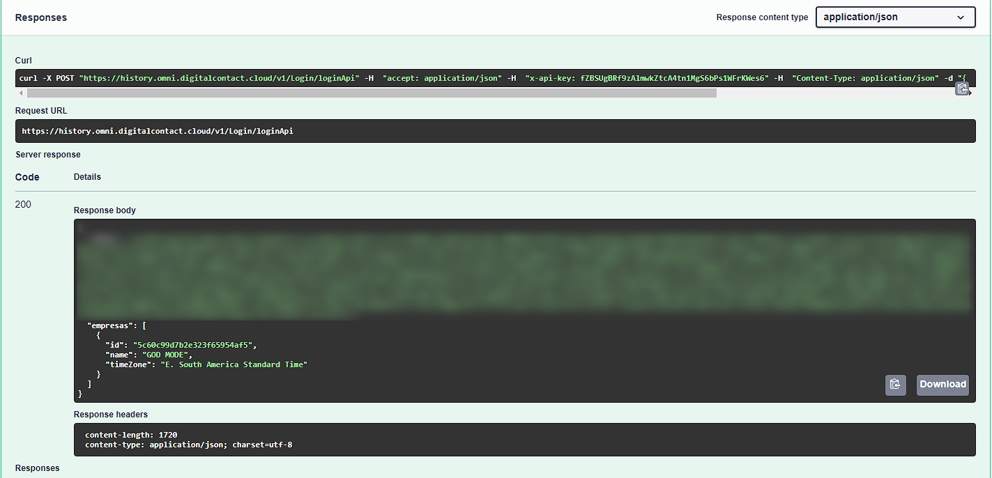 :class=sombracaixa Exemplo de retorno LoginAPI