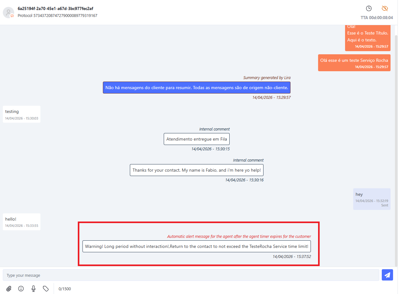 :class=sombracaixa Visualização das mensagens automáticas no chat